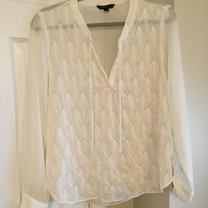 Banana Republic Sheer Off-White Blouse with Tie